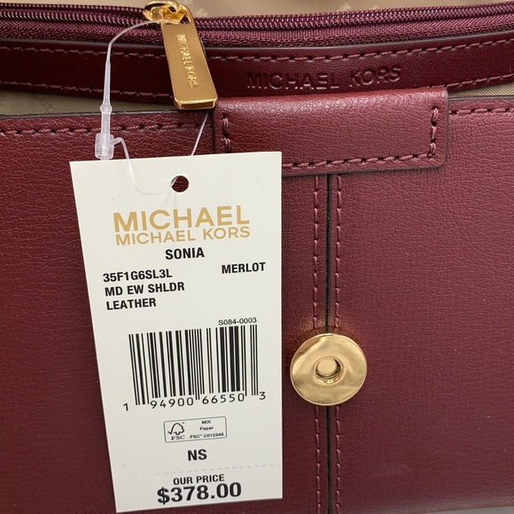MICHAEL KORS SONIA MEDIUM EAST WEST SHOULDER CROSSBODY BAG MERLOT COLOR - Picture 16 of 16